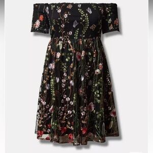 Torrid Smocked Bodice Off Shoulder Skater Dress